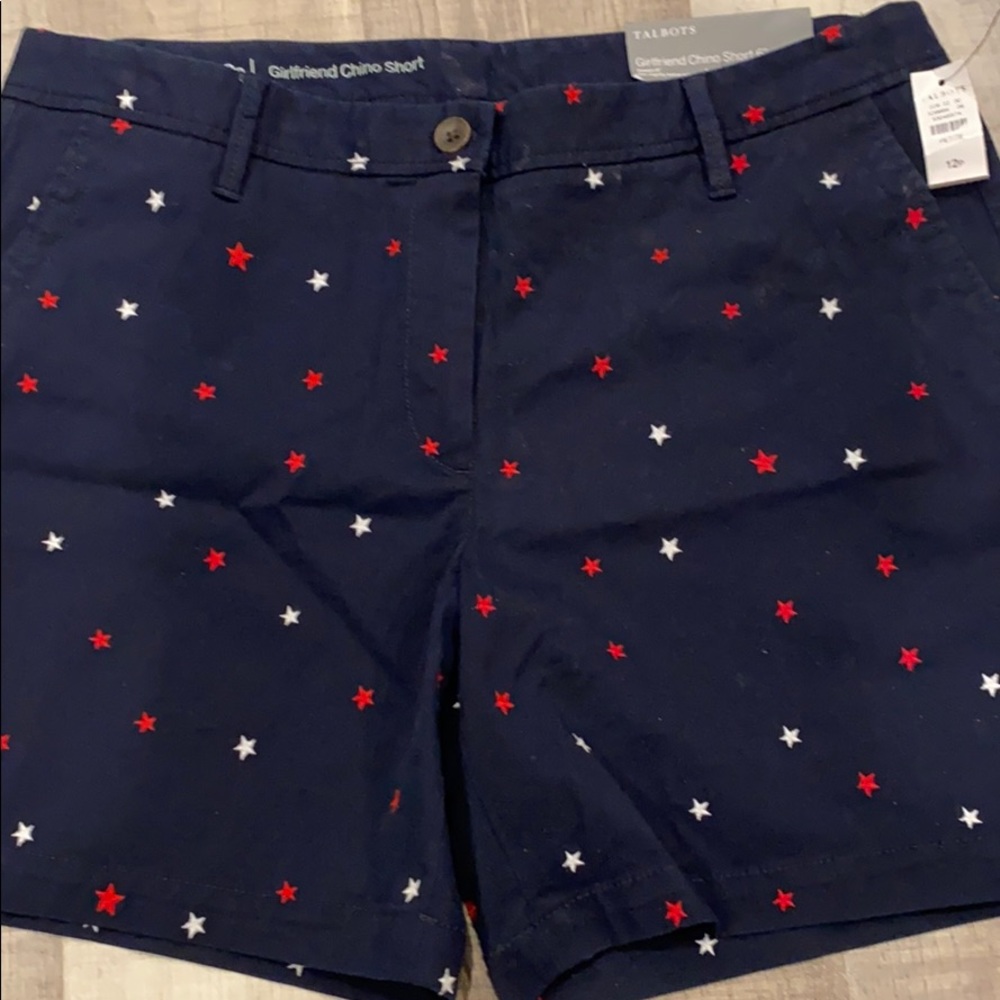 Talbots -Navy blue with red,white stars 6” chino shorts